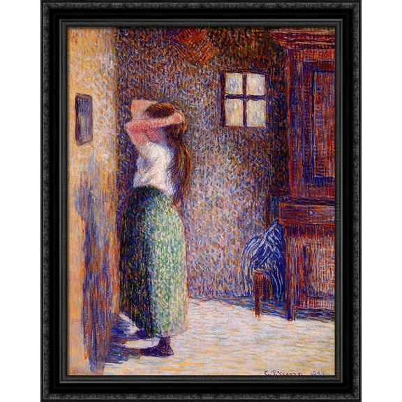 Young Peasant at Her Toilette 28x36 Large Black Ornate Wood Framed Canvas Art by Camille Pissarro