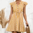 thumbnail image 5 of Vestido casual HUOGUO con estampado de rayas y cuello en V de manga corta para mujer, 5 of 5