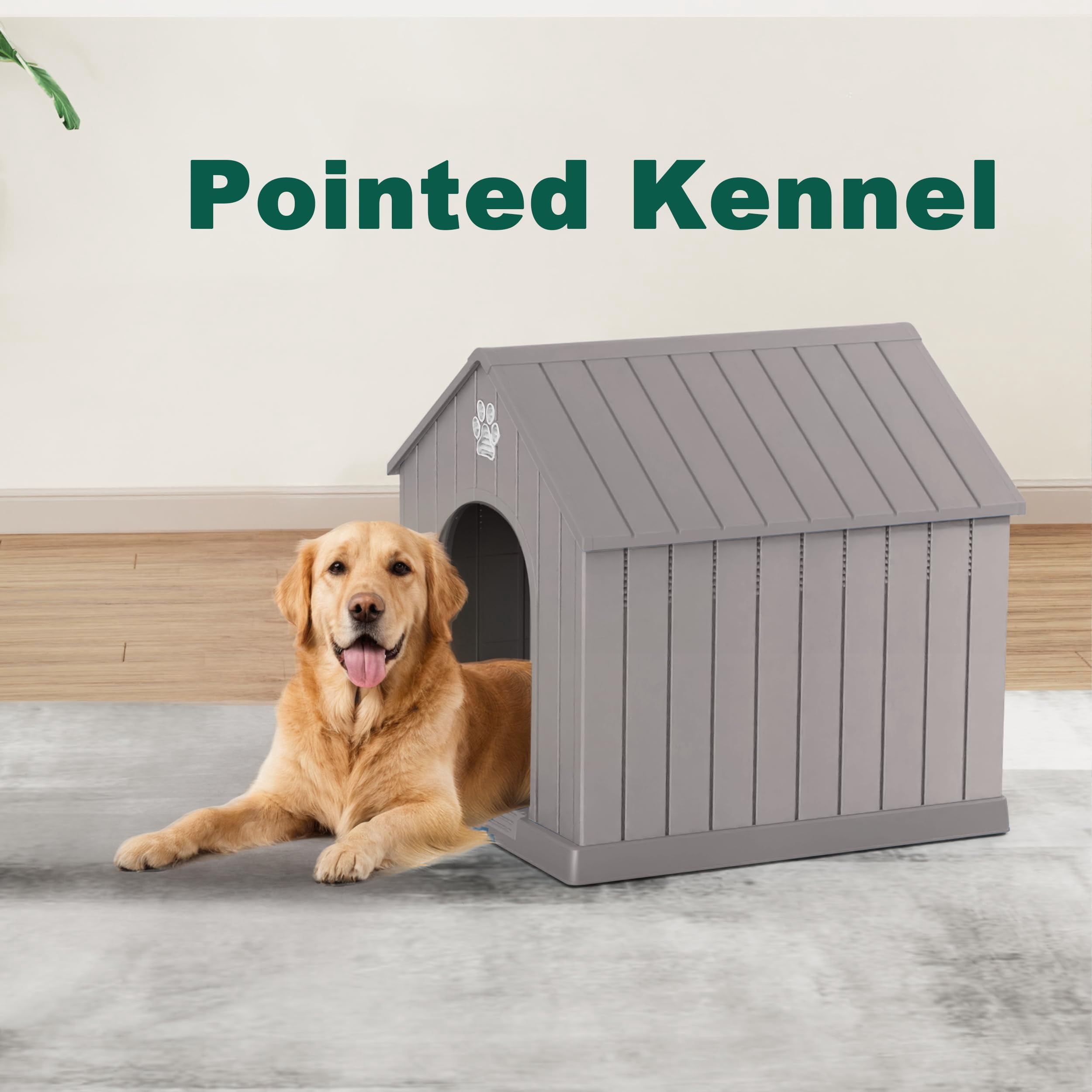 Indoor Outdoor Waterproof Dog House,PP Material,Puppy Shelter with Air Vents and Elevated Floor,Sturdy Dog Kennel for Small to Large Sized Dogs, Easy to Assemble (Blue, 38.62*36.26*38.07 Inches)