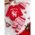 thumbnail image 2 of Liacowi Baby Girl Christmas Clothes Set 3 6 9 12 18 Months Newborn Girls Letter Print Long Sleeve Romper Long Pants Hat 3PCS Infant Fall Christmas Outfits, 2 of 9