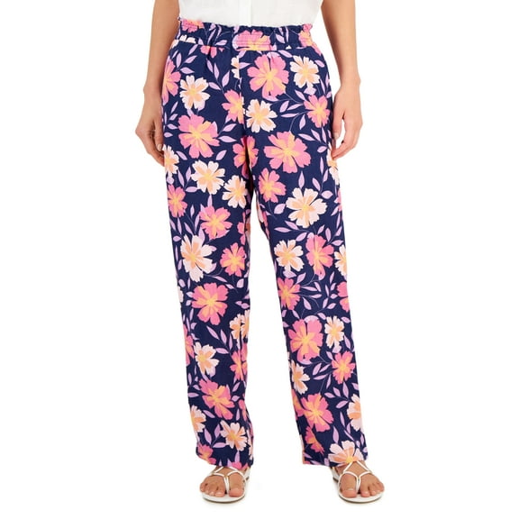 Charter Club Womens Linen Floral Wide Leg Pants Intrepid Blue Combo XL