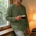 thumbnail image 7 of Guluxicc Linen Shirts for Men V Neck Long Sleeve Vacation Outfit Classic Fit Summer Casual Baach Shirts, 7 of 7