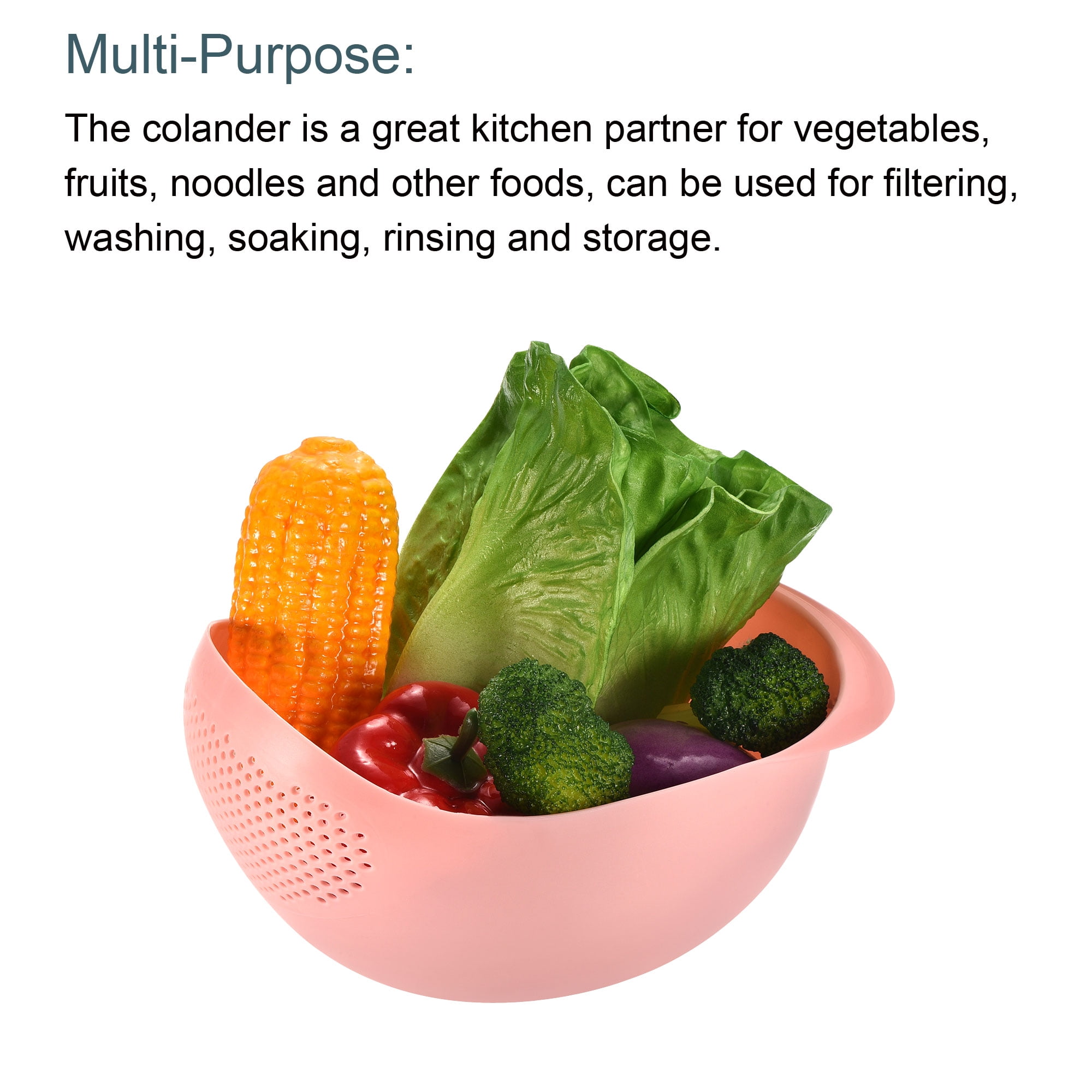 Unique Bargains Kitchen Rice Washing Bowl with Handle Vegetables Washing Basket Pink,Pink,Blue 22 x 16.5 x 12 cm