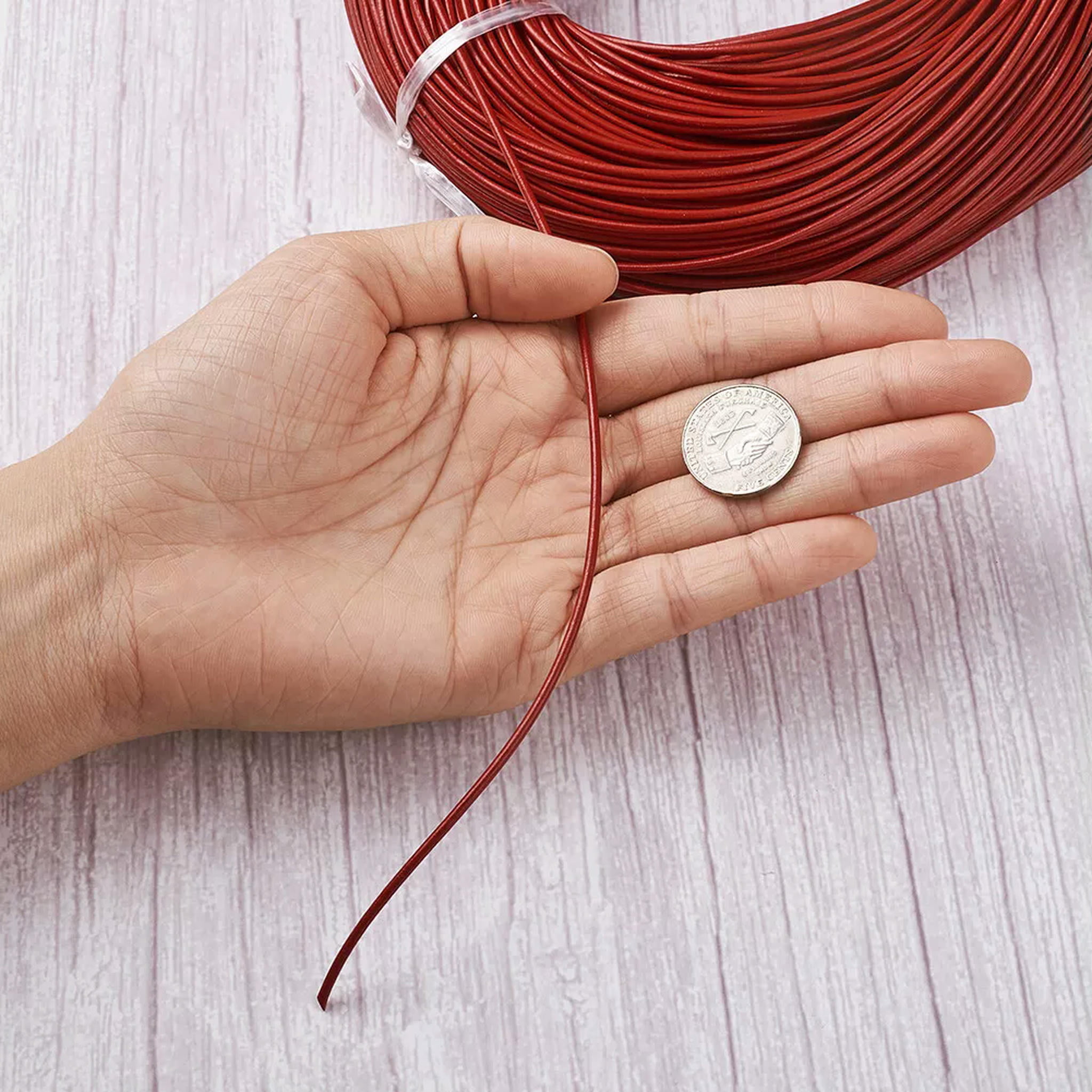 U8MO 109 yds Red Round Cowhide Leather String Cord Jewelry Bracelet Cord Thread 2mm