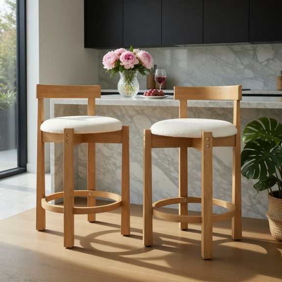 GVN Teddy Velvet Upholstered Bar Stools with Backrests and Footrests, 24 Inch Counter Height Set of 4 for Kitchen Counter, Bar with Plush Seating, Beige