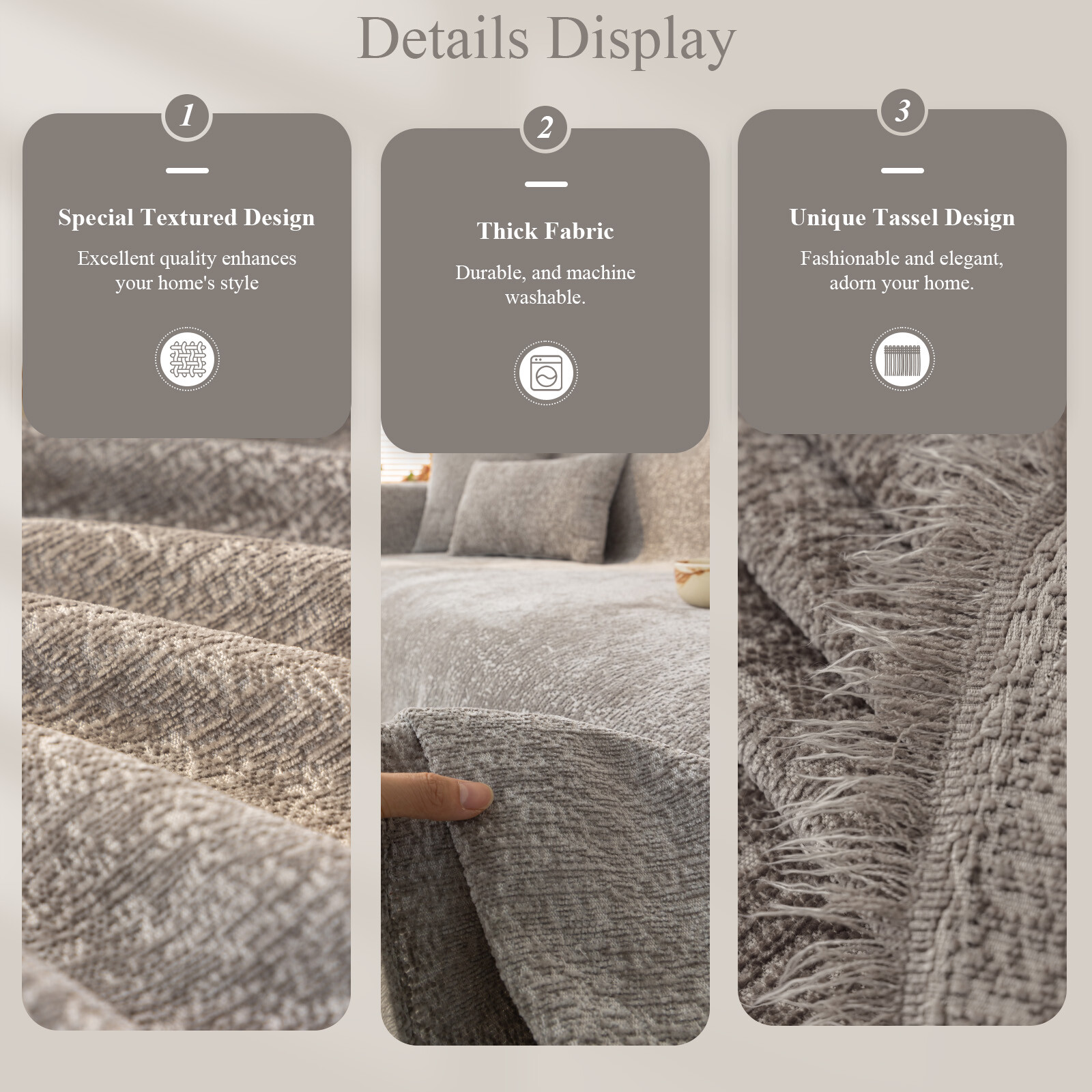 ANMINY Ultra Soft Chenille Couch Cover with Tassels, Machine Washable Multi - Use Sofa Blanket Cover
