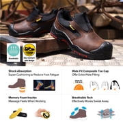 SAFETOE Men's Slip On Work Shoes Low Height Composite Toe Cow Leather Safety Shoes Lightweight Comfortable Sneakers for Industrial
