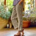 thumbnail image 2 of EDFBUYKRS Female Women Pants Casual Womens Track Pants with Stripe Petite Women’S Casual Linen Long Pants with Elastic Waist and Button Details L, 2 of 4