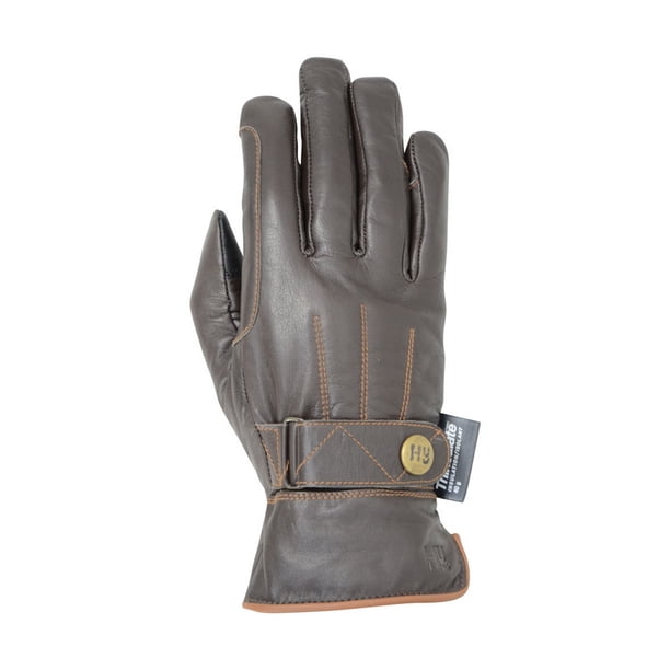 Hy5 - Guantes de invierno en cuero Thinsulate de equitación para adultos (Marrón Oscuro/Costuras Tostadas)