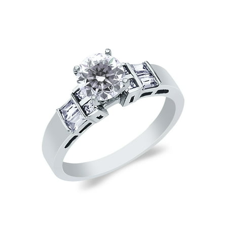 14K White Solid Gold 1 Ct. Round Cut Cubic Zirconia CZ Wedding Engagement Ring - size 6.5
