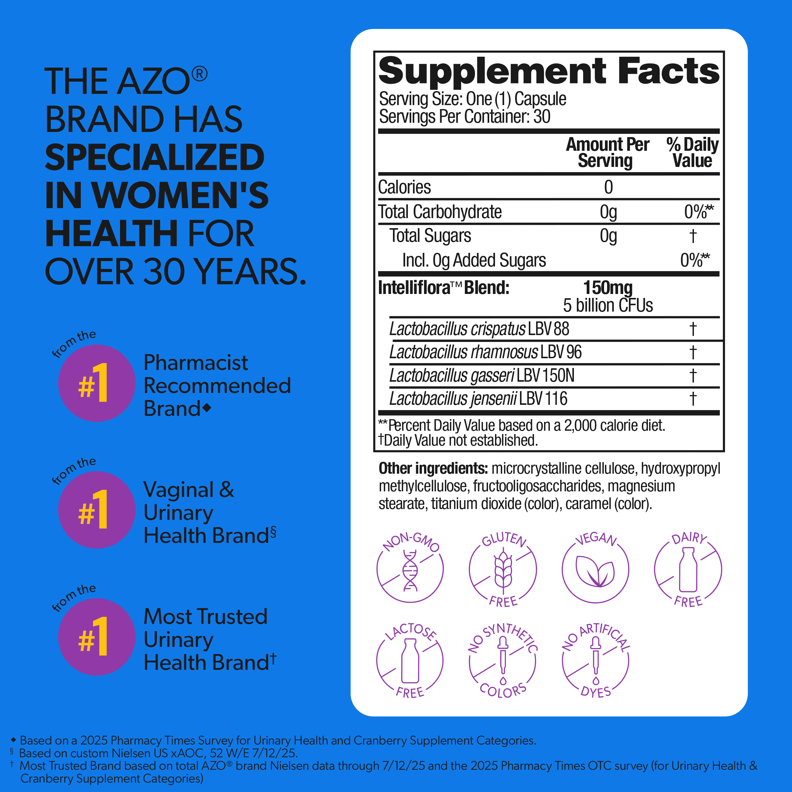 AZO Complete Feminine Balance Probiotic Daily Supplement, Supports Vaginal Health, 30 Count