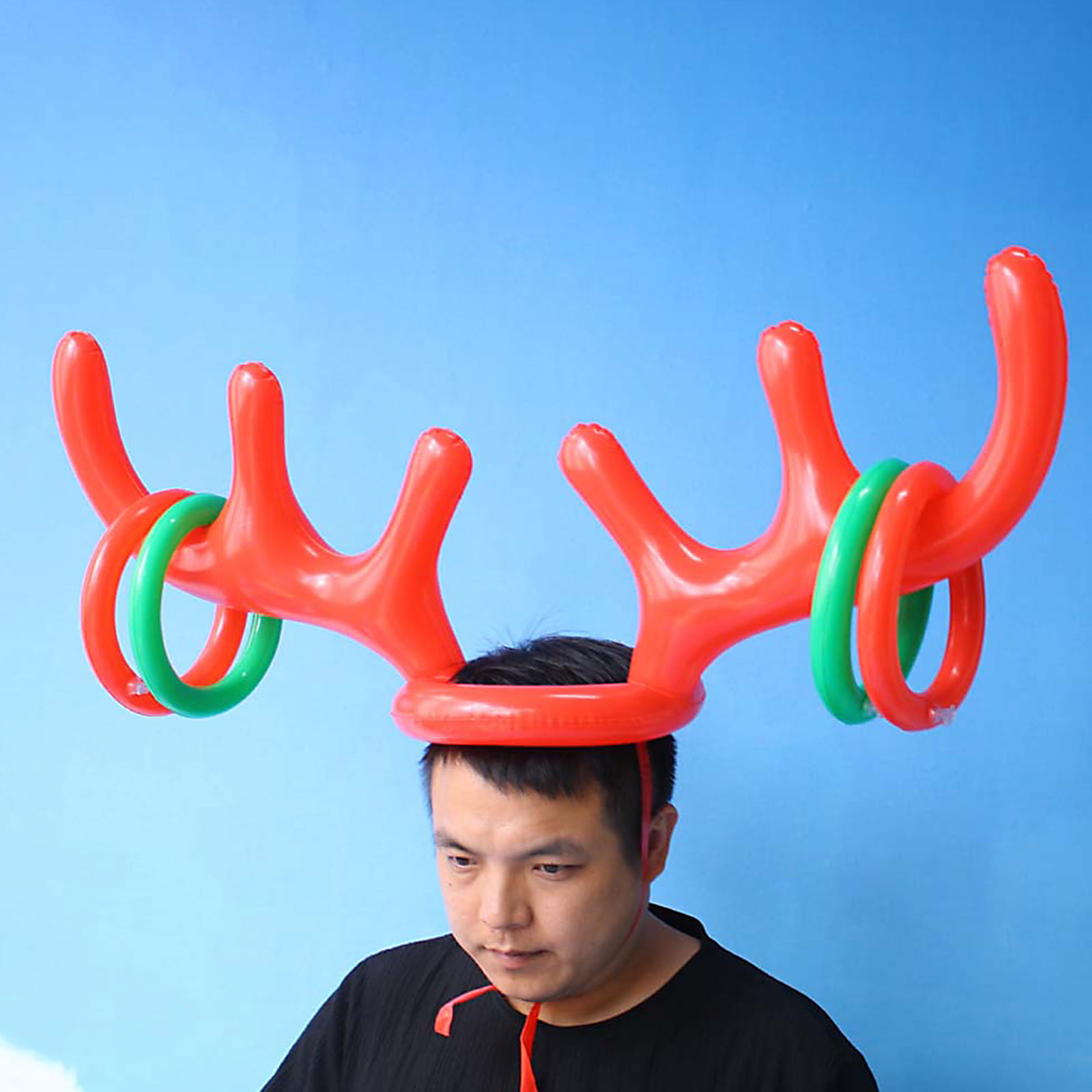 COSORO 2Pcs Christmas Party Inflatable Reindeer Antler Hat Ring Toss Game with Rings for Family Kids Office Xmas Holiday Party Fun Games