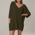 thumbnail image 2 of YFELWZ Hauts Grande Taille pour Femmes Col en V Manches 3/4 T-Shirt Vert Foncé TTG, 2 of 5