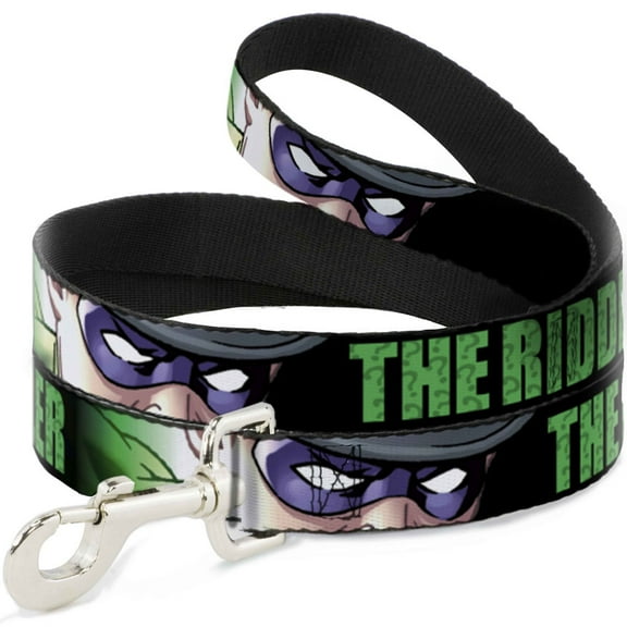 DC Comics Pet Leash, Dog Leash, The Riddler Face Close Up Black Green, 4 Feet Long 0.5 Inch Wide