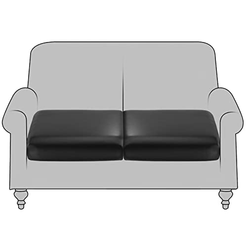 Fuloon Housse de Coussin de Canapé en Faux Cuir Imperméable Extensible pour Canapé RV Housse de Siège de Chaise Coussin de Canapé Individuel Remplacement Housses de Canapé en Cuir PU 2 Pack Noir