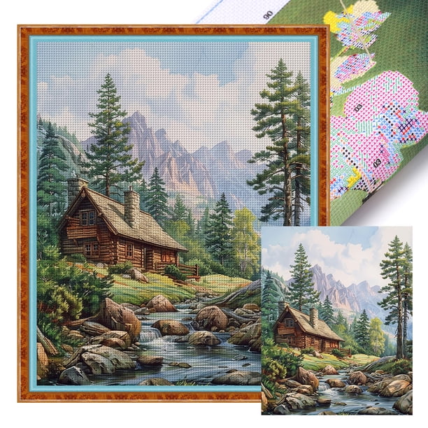 Kit Punto Cruz Con Casa Hilo Algodón Ecológico Bordado 11CT Art45x55cm