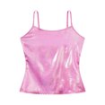 thumbnail image 3 of Kaerm Womens Shiny Metallic Camisole Wet Look Shirt Vest Spaghetti Straps Tank Top Club Dancewear Hot Pink M, 3 of 7
