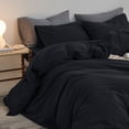 thumbnail image 6 of MooMee Duvet Cover Set Full 100% Washed Cotton Twill Ultra-Soft Breathable Linen Like 3-Piece (Black, 80"x90"), 6 of 7
