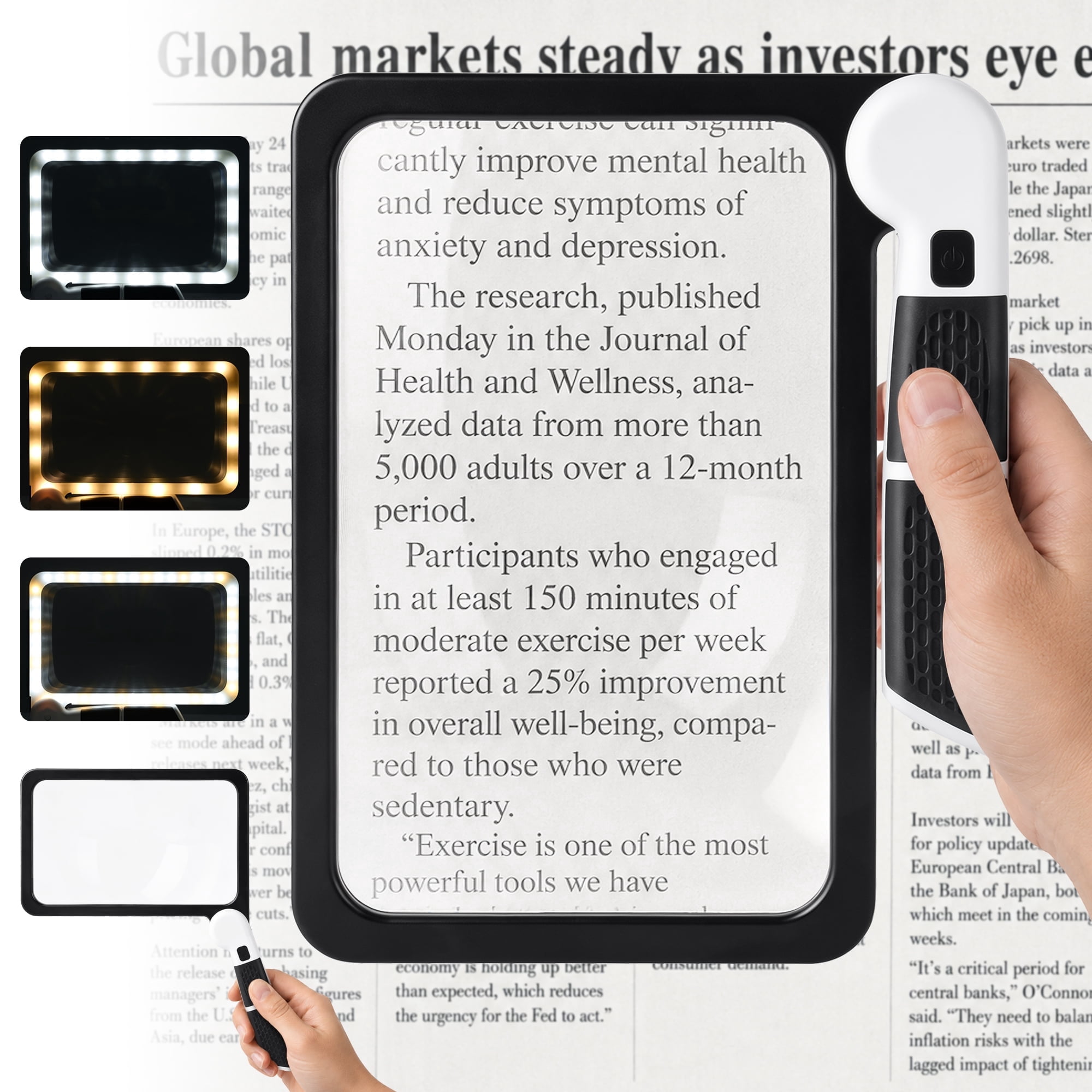 Magnifying Glass with Light, Handheld Full Page Magnifier for Reading, Large Folding Lighted Magnifier for Seniors