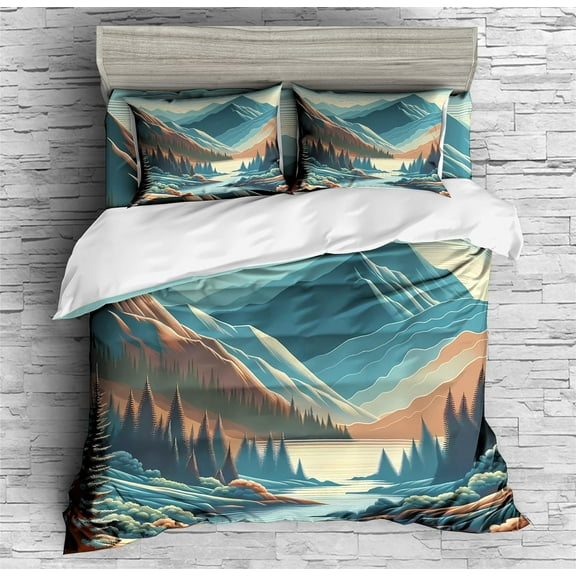 REALIN Hawthorn Bedding 3D Duvet Cover Set Japan Forest Mountain River Bed Sets 2/3/4PCS Quilt Covers/Sheets/Pillow Shams,Twin/Full/Queen/King