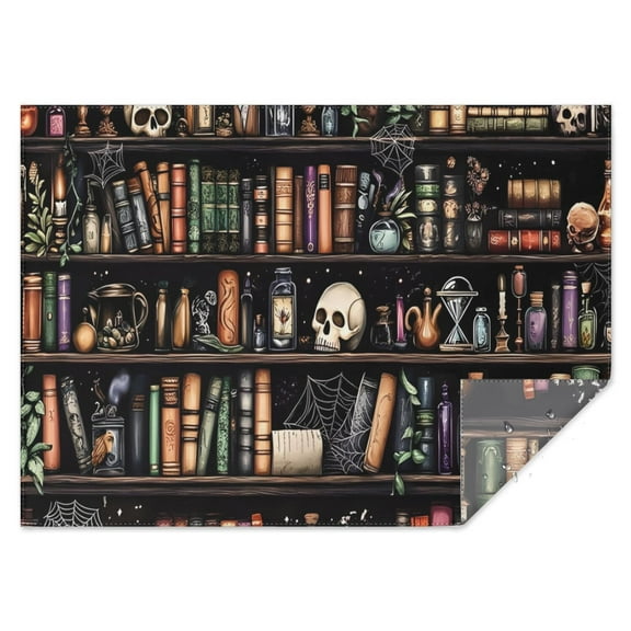 Black Halloween Skull Book Pattern Rectangle Tablecloth 60"x84",Waterproof Polyester Rectangle Table Cloth, Wipeable Spillproof Polyester Tablecloth for Dining, Camping, Indoor and Outdoor