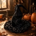 thumbnail image 2 of Cutuoiiu Women's Halloween Party Accessory Solid Color Vintage Witch Hat Floral Decor Mesh Wide Brim Hat for Halloween Dress‑Up Theme Activities, 2 of 9