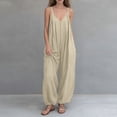 thumbnail image 2 of fheaev Zip Front Jumpsuit for Women V Neck Sleeveless Adjustable Straps Wide Leg with Pockets Loose Fit Summer Vacation Wear Khaki 2XL, 2 of 5