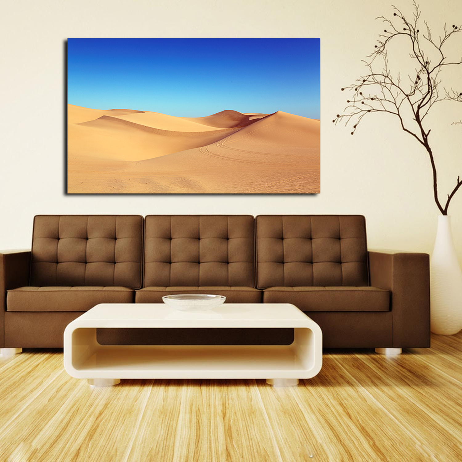Desert Dunes Blue Sky Wall Art Desert Sunset Picture Canvas Art Sand Dunes Framed  Painting Wall Decor For Home Office Bedroom Livingroom Ready to Hang 