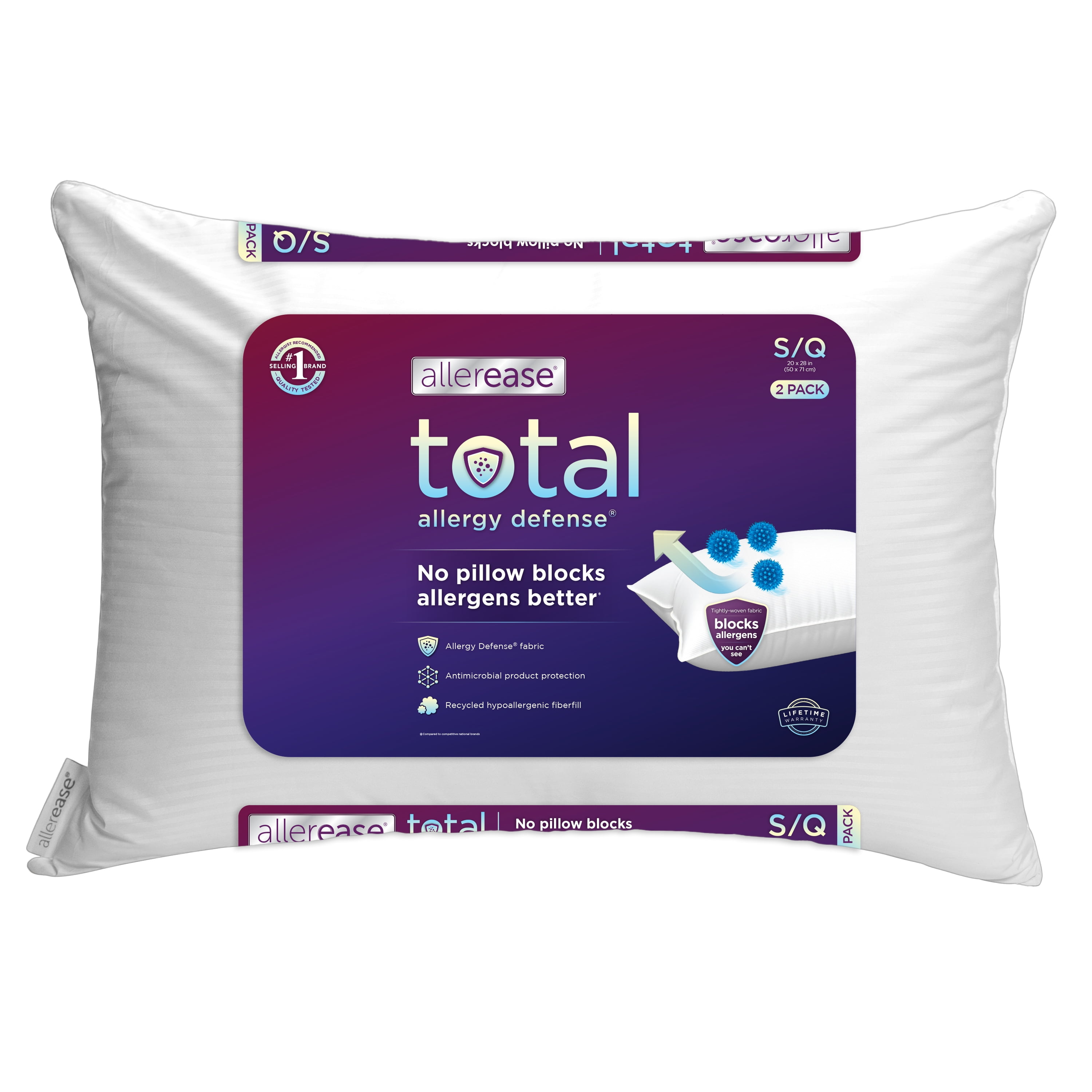 Allerease Total Allergy Defense Pillow, Standard/Queen, 2 Pack