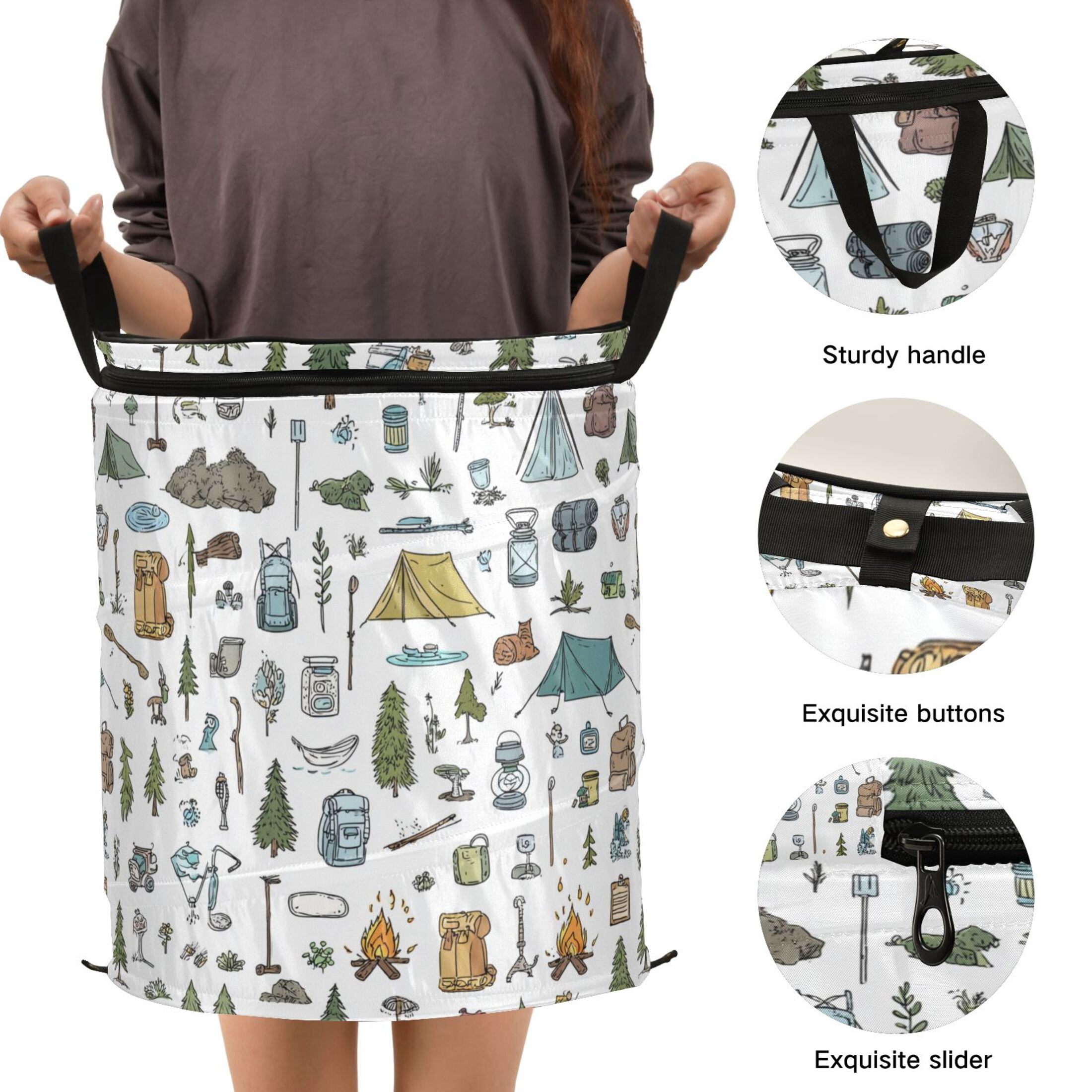 50L Extra Large Popup Hamper Collapsible Laundry Basket With Zippered Lid 15.7x18.5in Camping Elements