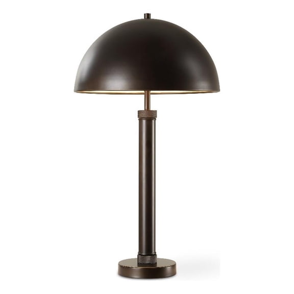 Benjara Modern Accent Table Lamp- Dome Shade- Gold Edge- Black Metal Round Base