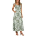 thumbnail image 2 of Vestido largo impreso de verano Inspire Chic para mujer, con tirantes de espagueti, escote cuadrado y corte A en color verde, 2 of 6
