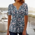 thumbnail image 2 of Summer Floral Print Button Down Shirt for Women Boho Casual Short Sleeve V Neck Blouse Top Navy XXXL, 2 of 5