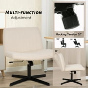 CL.HPAHKL Criss Cross Chair, Modern Height Adjustable Cross Legged Office Chair Armless Fabric Wide Desk Chair No Wheels Swivel Vanity Chairs with Backs for Home Office, Small Space (1, Beige)