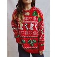 thumbnail image 5 of Suéter navideño feo y divertido para mujer, suéter de punto con copos de nieve, medias y árboles para las fiestas, 5 of 5