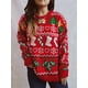thumbnail image 5 of Suéter navideño feo y divertido para mujer, suéter de punto con copos de nieve, medias y árboles para las fiestas, 5 of 5