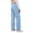 thumbnail image 5 of Sunnin Women Solid Color Button Elastic Waist Cargo Pants Casual Loose Hiking Lounge Pants with Pockets, 5 of 7