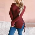 thumbnail image 3 of Floleo Clearance Fall Clothes For Women Ladies Long-sleeved Winter Round Neck Solid Color Fashion Tie Knitted Sweater Red, 3 of 9