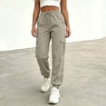 thumbnail image 2 of ZHYou No Boundarie Women's Cargo Pants with Flat Pockets Casual Cuffed Leg Drawstring Elastic Waist Jogger Pants with Pockets,Gray,Size L, 2 of 6
