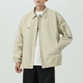 thumbnail image 3 of LOVZFMLL Jackets for Men Man Flip Collar Solid Color Easy Shuai Work Clothes Outdoors Zipper Pocket Loose Coat, 3 of 3