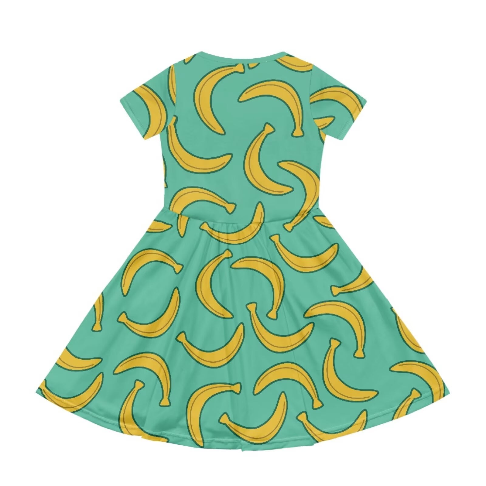 Uourmeti Bananas Kids Short Sleeve Dress Girls Summer Crew Neck Swing Dresses Trendy Knee Length A-Line Dress with Pockets for School Beach
