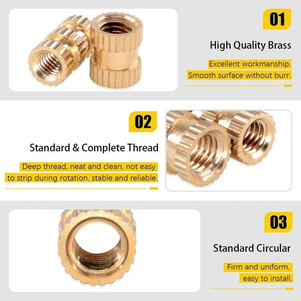 360 Pcs Threaded Insert M2 M3 M4 M5 Female Thread Nut Grinded Nuts Round  Injection Molding Brass Insert Insert Nuts Assortment Kit For Injection  Molding 3D Print Or Automotive 