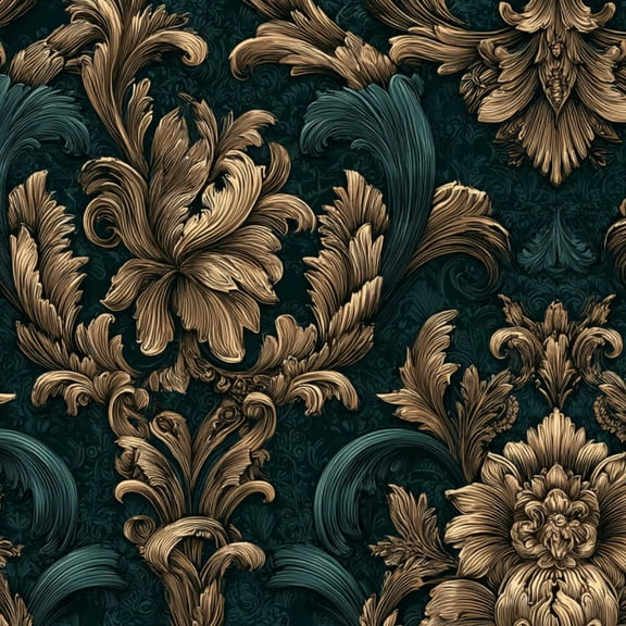 Peel and Stick Wallpaper Deep Emerald Navy Damask Victorian Vintage Baroque Wall Mural 23.6in x 9.8ft Self Adhesive Removable Wall Paper Renter Friendly Wallpaper for Nursery Bedroom Cabinets