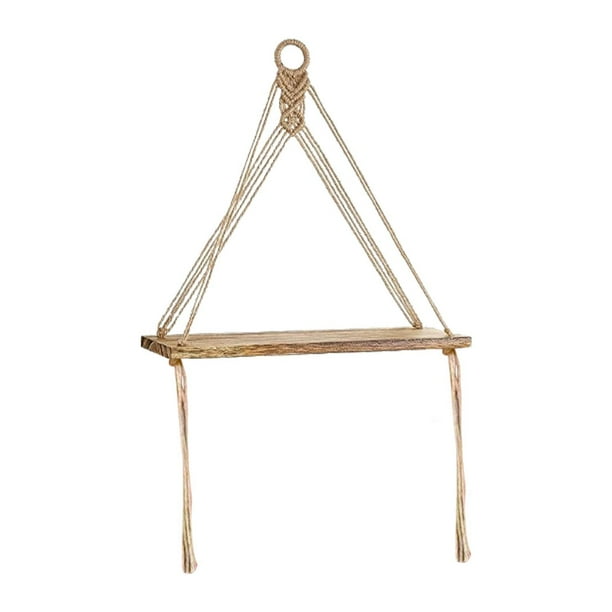 Estante colgante de pared de macramé estilo bohemio, estante flotante, fácil de instalar con cuerda tejida. Marrón