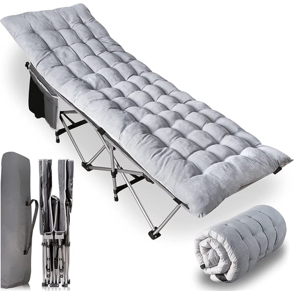 Zone Tech Folding Camping Cot and Cot Pad Set for Outdoor Camping and Travel, Gray