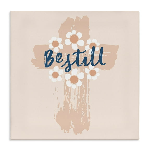 Stupell Industries Be Still Pastel Cross Religious Painting Gallery Wrapped Canvas Art Print Wall Art, 17 x 17