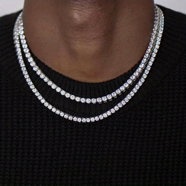 1 pc Hip Hop Rock Fashion 925 Sterling Silver Moissanite Necklace for Men and Ladies - 18K Gold Plated Jewelry for Wedding, Engagement, Proposal, Birthday, and Anniversary Gift