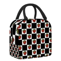 ERJLKXP Black and White Grid Strawberry Insulated Lunch Bags for Women and Men,Adult Reusable Lunch Tote Bag for Work,cooler bag