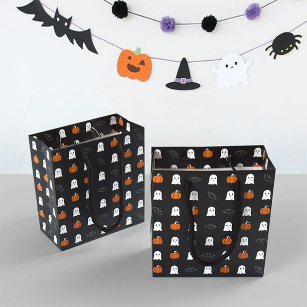 Decoraciones de Halloween, adornos de Halloween, regalos de Halloween, bolsas de papel de regalo impresas con calabaza fantasma de Halloween, bolsos, cajas de embalaje de papel