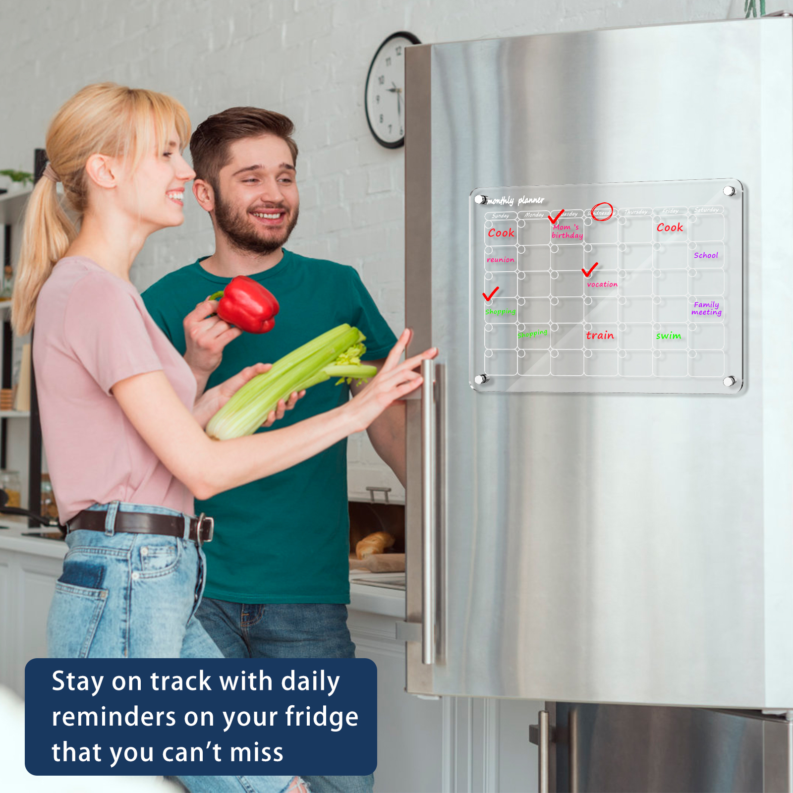 JTWEEN Acrylic Transparent Magnetic Calendar 11.8"x17.75" Acrylic Calendar Dry Erase Board Clear Fridge Weekly/Monthly Planner Magnetic Acrylic (Monthly)